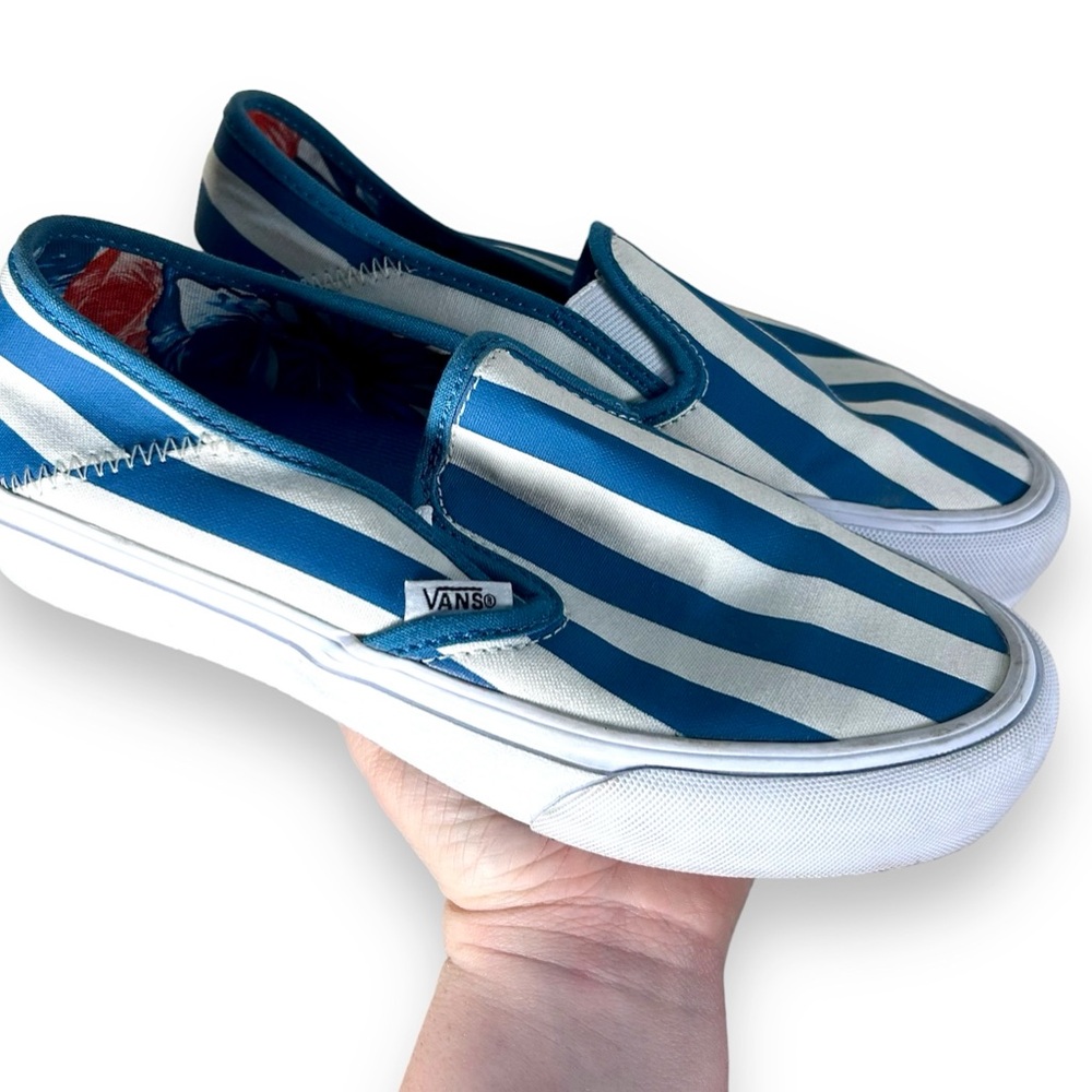 Vans Blue and White Striped Sneakers